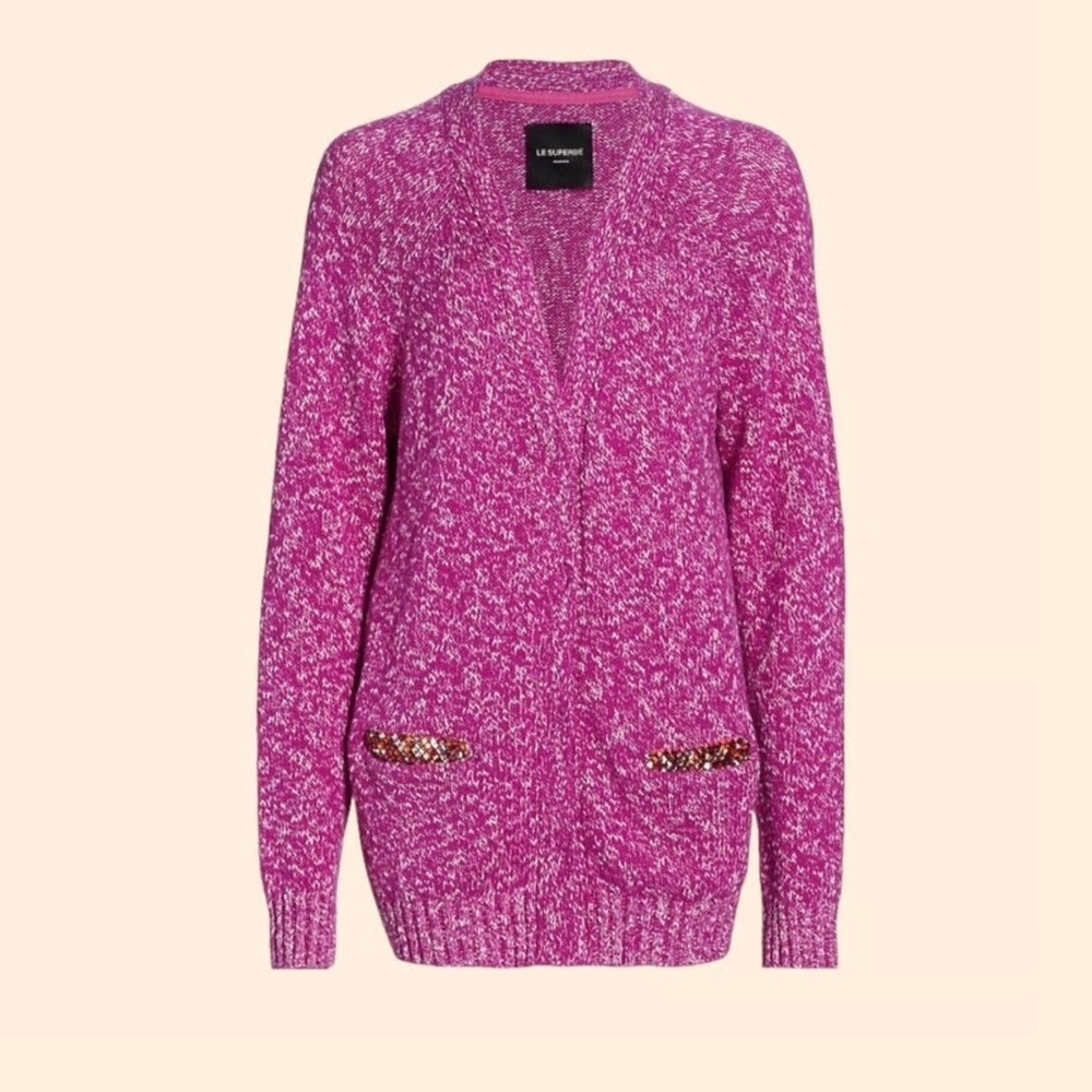 Le Superbe Silk Cashmere Cardigan Sweater Fuchsia Purple‎ Size Small